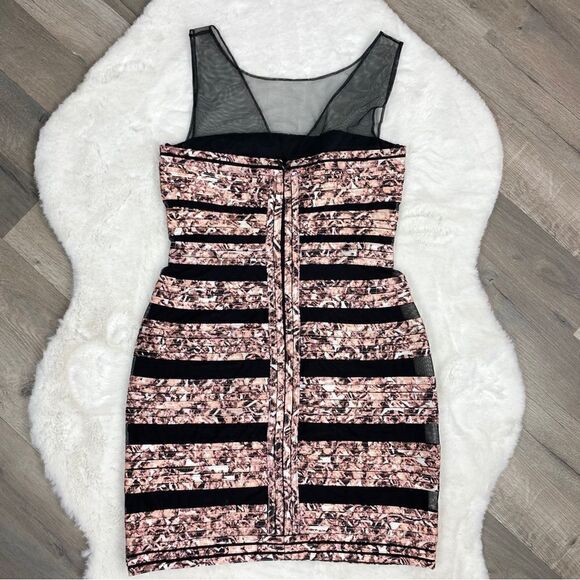 BCBGMaxAzria Brenda Bandage Dress Patterned Black Pink 4 Sleeveless Sheer Top - Picture 11 of 14